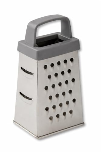 ELEGANCIO Edelstahl Mini Vierkantreibe Höhe 6,6 cm ideal als kleine Käsereibe Knoblauchreibe Ingwerhobel Parmesanreibe bei Tisch Ingwerreibe 4-seitige Turm Küchenreibe (grau)