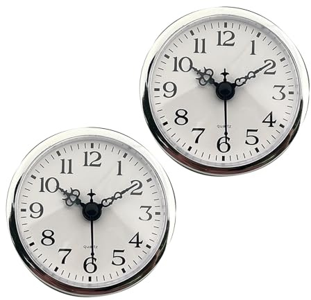 Miniatur Quarzwerk Uhreneinsatz, 80 mm, rundes Zifferblatt, arabische Ziffern, silberfarbener Rand, ideal für und Bürodekoration, Uhrenzubehör