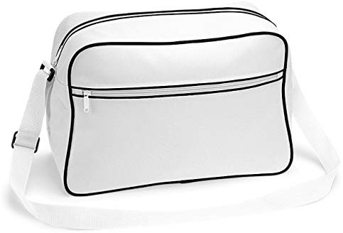 Retro Shoulder Bag im Design der Siebziger, Schultertasche Sporttasche aus Polyester mit Paspelierung inkl. gratis Schlüsselanhänger