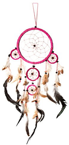 Ca 60cm x 16cm Traumfänger Dreamcatcher Rot Pink Leder Indianer Gute Träume