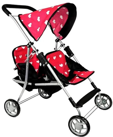 My First Doll Twin Stroller - Cutest Heart Design Doll Twins Stroller - Great Toy Gift for Girls