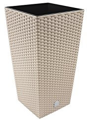 Carre Rato Square pot de fleur 7 L en plastique, rotin osier style, en mocca