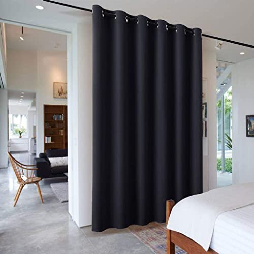 PONY DANCE Rideaux Séparation de Pièce - Rideau Occultant avec Oeillets Paravant Cloison Espace Séparateur Large Panneau pour Bureau Hôtel, Largeur 304 sur Hauteur 243 cm, Noir, Lot de 1