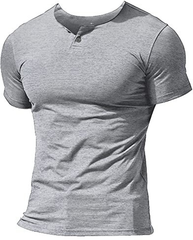 Men Summer Casual Short Sleeve Henleys T-Shirt Single Button Placket Plain v Neck Shirts Cotton Style A Grey M