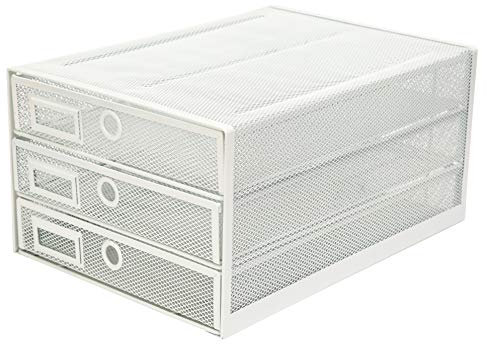 EXERZ Papier Sortierer mit 3 Schubladen/A4 Dokumente/Schubladenbox - Drahtgeflecht Büroablage/Aufbewahrung Ordner/Schnellhefter/Organisator/Schreibtisch (Weiß)