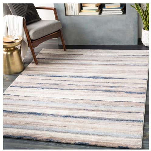Livabliss Bruges Wohnzimmer Teppich Modern - Abstrakt Design in Marmor Optik 200x274 cm für Esszimmer, Schlafzimmer - Weicher Kurzflor Grau, Elfenbein und Blau