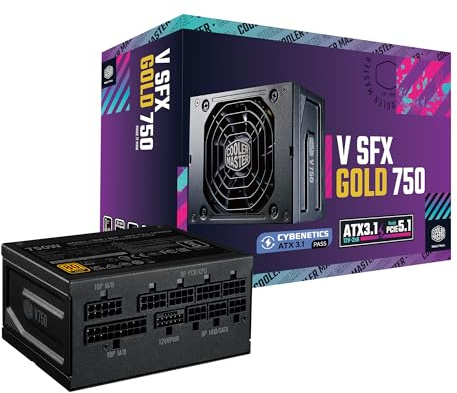 Cooler Master V750 SFX Gold Full Modular, 750W, 80+ Gold Efficiency, ATX Soporte Incluido, Ventilador FDB silencioso, Factor de Forma SFX, garantía de 10 años