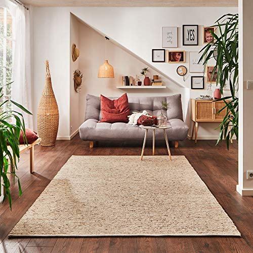 Steffensmeier Handwebteppich Rellenbach | Wolle (Schurwolle), gewalkt, Natur Dunkel, handgewebt, Größe: 300x390 cm Wohnzimmer und Schlafzimmer
