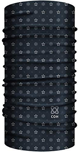 Club of Heroes Schneeflocke Bandana, nahtloses Multifunktionstuch 25 x 50 cm aus weicher Mikrofaser/atmungsaktiv Schlauchschal Halstuch Schal Tuch/Winter Sterne Schnee Weihnachten (Schwarz Grau)