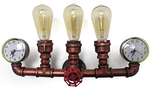 OUKANING 3 Lichter Wasserrohr Wandleuchte, Retro Industrial Steampunk Wandleuchte in antiker Bronze