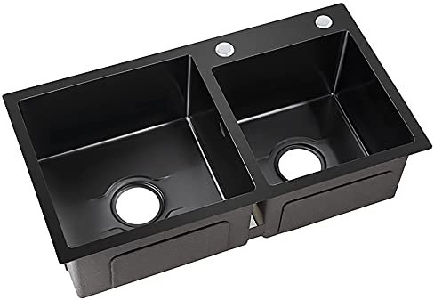 Wddwymll Fregadero Cocina Negro Dos Senos,Fregadero de Acero INOX 72×40cm,Fregadero Encastrar,para Restaurante, Lavandería, Bar, Casas de Alquiler