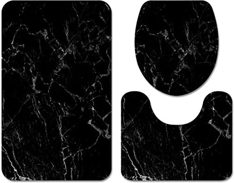 Stillshine. Juego de Alfombras de Baño 3 Piezas, Mármol Patrón Negro Beige Caqui Poco Profundo Azul Alfombra de Contorno en Forma de U, Felpudo,Inodoro Cubierta de Tapa (Color 1,40×60 cm 3PCS)