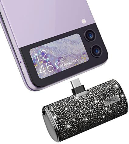 iWALK USB C Portable Charger, 4500mAh Ultra-Compact Small Power Bank, Sparkly Battery Pack Compatible with iPhone 16/16 Plus/16 Pro/16 Pro Max, Samsung Galaxy Z Flip5/4, S24, S23 Ultra, Black