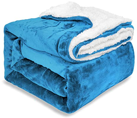 EHC Sherpa Flannel Fleece Throw Blanket - Fluffy Soft Thick Microfiber Solid Warm Blankets for Bed and Couch, Turquoise, Double, 150 cm x 200 cm