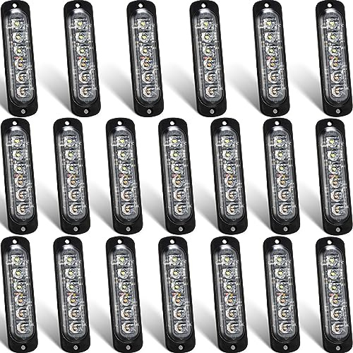 20 Pack LED Emergency Strobe Lights 6 LED Amber White Surface Mount Flashing Lights Warning Emergency Flashing Lights Construction Caution Lights for Truck Off Road Car Firefighter Vehicles ATV SUV