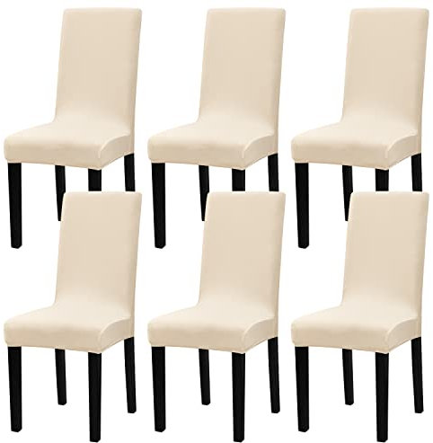 mafudoxi Stuhlhussen 6er Set, Stretch Abnehmbare Waschbar Stuhlbezug, Stretch Stuhlhusse mit Gummiband, für Hotel, Bankett, Restaurant, Haus, Party, Hochzeit(Beige, 6Stück)
