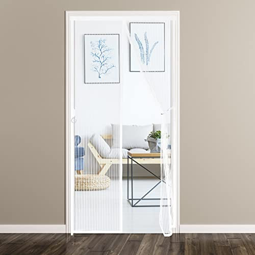 XXCC Door fly screen curtain 125X230cm Door fly screen Hanging screen door curtain Magnet screen door Terrace, White