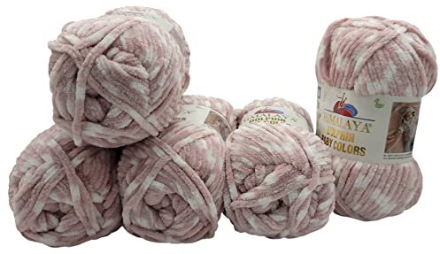 Chenille x 100 Gramm Strickwolle Himalaya Dolphin Baby Colours mehrfarbig, 500 Wolle super bulky (altrosa weiss 80428)
