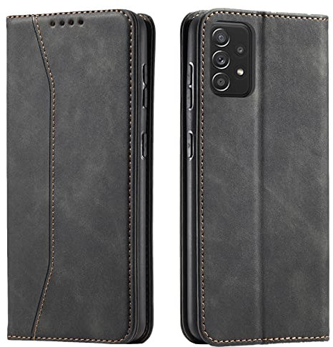 OKZone Kompatibel mit Samsung Galaxy A52 / A52S 4G 5G Hülle, Magnet Leder Tasche Handyhülle, Kartenfächer Schutzhülle, [Premium PU Leder] Flip Klappbare Stoßfeste Magnetische Standfunktion (Schwarz)