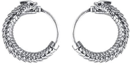COPPERTIST.WU Ouroboros Ohrringe Silber 925, Schlangen-Creolen, Gothic Schlangen Ohrringe Modeschmuck Damen Herren