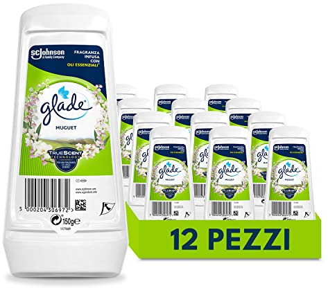 Glade Gel Assorbiodori Profumatore per Ambienti, Per Rinfrescare Stanze e Armadi, Fragranza Mughetto, Formato Scorta 12 Confezioni da 150 gr