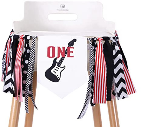 One Rock Hochstuhl-Banner – One Rocks Geburtstagsparty-Dekorationen, Rocks First/1st High Chair Banner, rot und schwarz Geburtstagsbanner, Baby Hochstuhl Banner Rock and Roll Decor Gitarre Geburtstag
