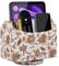 Leather Remote Control Holder 360°Rotatable,Bedside Nightstand Phone Caddy,Office Supplies Storage Box,Desk Organizer for TV Remote Controllers,CD,Pen,Mail,Media Player,Tablets (Yellow flower)