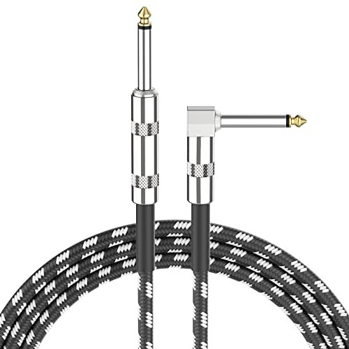 1/4'' 3M Cavo Chitarra Elettrica Geepen, Cavo per Chitarra Premium Intrecciato Cavo jack Maschio Mono TS 6.35 mm,Connettore Maschio Mono/Angolo Retto a Dritto per Basso,Tastiera,Amplificatore,Mixer