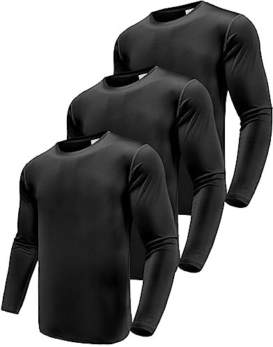 Herren 3er Pack Langarmshirt T-Shirts, UPF 50+ Sonnenschutz Schnelltrocknend Funktionsshirt Laufshirts, Atmungsaktiv Langarm Sportshirt Gym Shirt Running Top Workout Fitness Oberteil 3P-Black-3P07-2XL