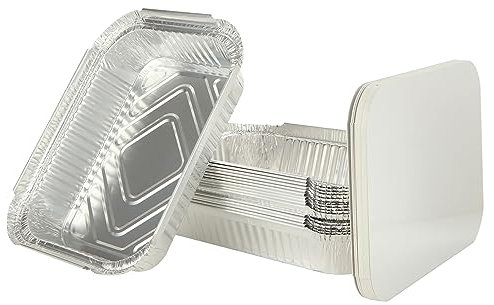 STARVAST 50 Stück Einweg Schalen aus Aluminiumfolie mit Deckel 650 ml, Grill Aluschalen mit Deckel für Backen, Braten, Kochen, Klein Behälter - 19.5 x 14.1 x 4.3 CM