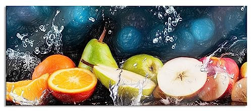 Pixxprint Glasbild Panorama, Wandbild aus Echtglas, Früchte im Wasser, 120x50 cm, inkl. Aufhängung und Abstandshalter