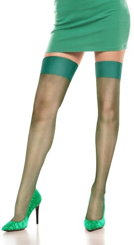 Benefeet Sox Oberschenkelhohe Strümpfe aus Spitze für Damen, Dessous, schimmernd, sexy Strumpfhosen, durchscheinende Strümpfe, Grün glänzend, Einheitsgre