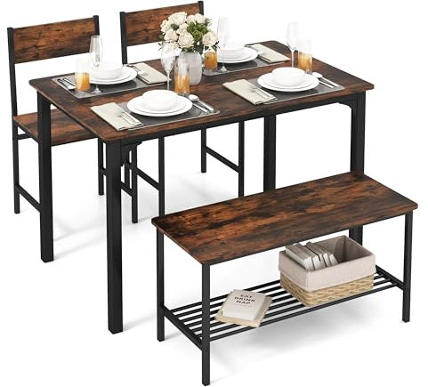 Tangkula Esstisch Set 4-teilig Küchentisch mit Bank und Stühlen, Metallgestell, Platzsparende Möbel, Moderne 4 Personen Dinette für Küche, Esszimmer