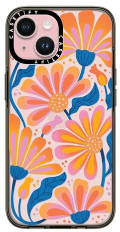 CASETiFY Compact Case for iPhone 15 [2X Military Grade Drop Tested / 4ft Drop Protection] - Lazy Daisy - Clear Black