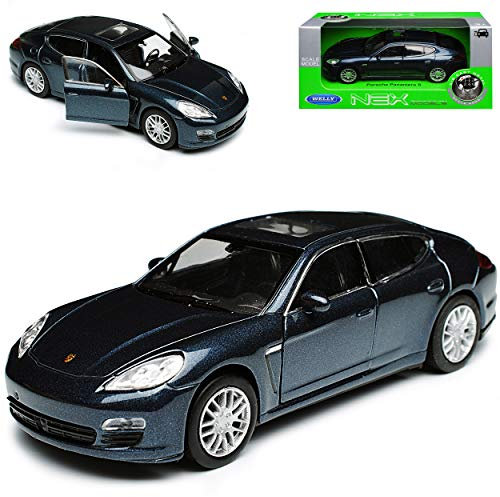 Porsche Panamera S Blau Grau mit Rückzugsmotor 1. Generation 2009-2016 ca 1/43 1/36-1/46 Welly Modell Auto