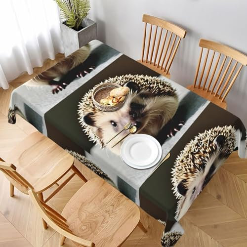 QmeNa Tischdecke mit niedlichem Igel, waschbar, quadratisch, 152 x 228 cm, für Restaurant, Küche, Hochzeit, Party, Tischdekoration