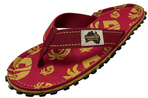 Gumbies Originals Rot - Flip Flops aus recycelten Materialien - profilierte Sohle aus wiederverwerteten Autoreifen, weiches Fußbett aus Canvas-Baumwolle, bequemer Baumwoll-Zehensteg - Red Multi G, 37