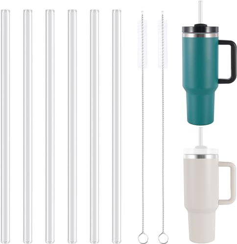 Replacement Glass Straws for Stanley 40oz Adventure Tumbler, 6Pcs Reusable Glass Straws with 2Pcs Cleaning Brush, 31cm Extra Long Straws Compatible with Stanley Cup 40oz Water Bottle (6 Straight)