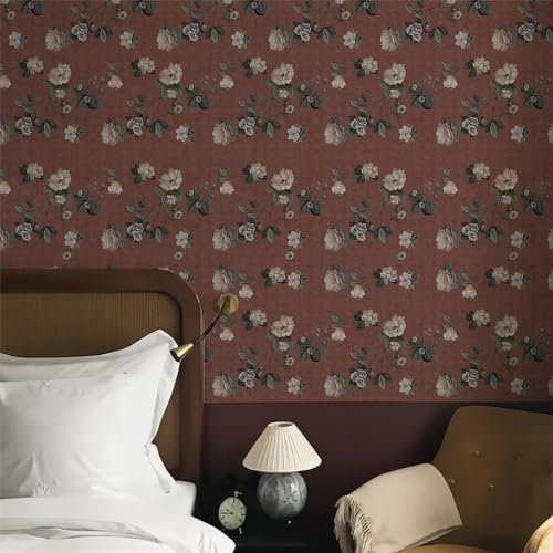 Selbstklebende Tapete Rote Blume Strukturtapete Wandtattoo Schlafzimmer Tapete Selbstklebend Vliestapete Wallpaper for Living Room Tapeten Leicht zu Entfernen Wandschutzfolie 38.6x250.6cm