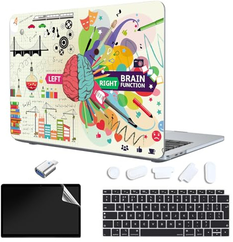 TeDaWen Coque Compatible avec MacBook Air 13 Pouces 2023-2018,MacBook Air 13 Pouces A2337 M1 A2179 A1932 avec Retina,Coque Rigide,Housse de Clavier UE et Film de Protection d'écran-Cerveau créatif