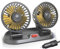 KUWUNG 12V Ventilator Auto, Doppelkopf 360° Drehbar Auto Ventilator mit 2 Geschwindigkeiten, Doppellüfter Geeignet mit Zigarettenanzünder Schnittstelle für 12V/24V Auto Wohnmobil Van SUV
