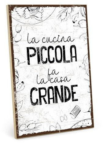 TypeStoff Targa in legno con aforisma – La cucina piccola fa la casa grande – stile vintage con frase, per regalo e decorazione, HS-01432-IT