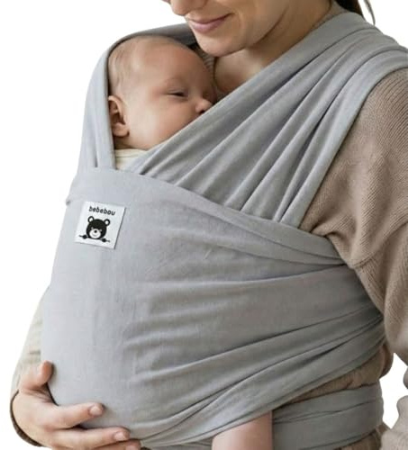 bebebou Tragetuch/Sling Wrap für Neugeborene und Babys (3,5kg bis 16kg), Freihändige Stabile und Ergonomische Baby Trage, Stilltuch für unterwegs (Grau)