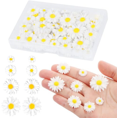 WBZOWRB 100 Stück Gänseblümchen Deko, Deko Blumen, Mini Harz Gänseblümchen Für Handwerk Kleine Dekorative Gänseblümchen Blume, Gänseblümchen Blumen Mini 5Größe (8/13/16/22/26Mm)