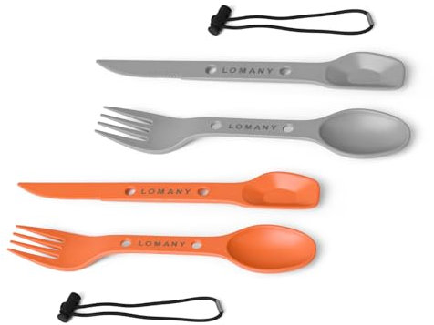 FVFVAHO Cuillère-fourchette multifonction 3 en 1 pour le camping (orange, gris)
