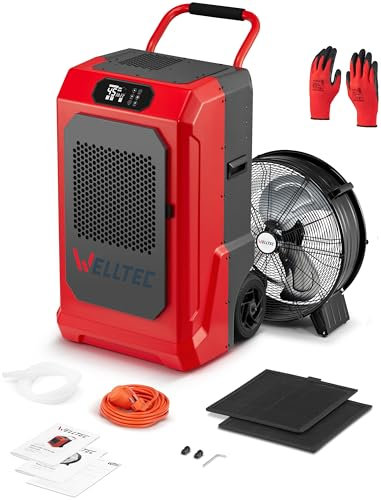 Welltec DHX120 Luftentfeuchter | max. 120 l/24h | für Räume von 200 m² | Luftstrom max. 1000 m³/h | mit Industrieventilator Welltec FX20