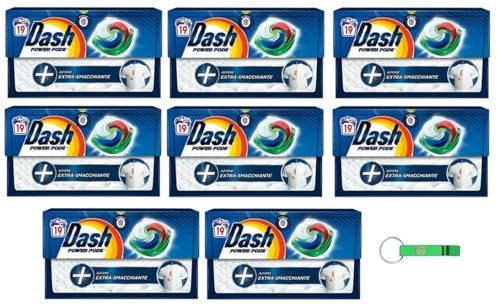 8 detergenti Dash Power Pods in capsule, 19 lavaggi, effetto extra smacchiatore, rimozione delle macchie + portachiavi Beni Culinari