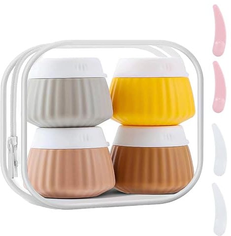 YBCCBY 4PCS Contenants de Voyage pour Produits de Toilette, Contenants Cosmétiques Vide Silicone avec Sac Transparent et Spatule de Maquillage pour Échantillon Poudre Lotion