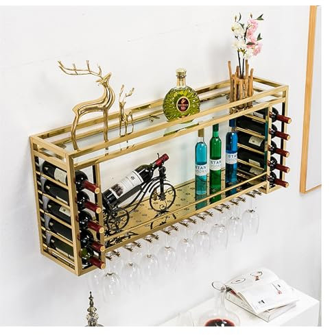 GOKEUEKDY Estante para vinos montado en la Pared, Estante para Copas de Vino, con Colgador para Copas de Vino, Soporte para Copas de Vino, estantes de Barra para el hogar, gabinete para licores, Esta