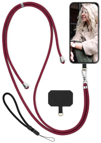 moex Unleash für Samsung Galaxy Z Flip 6 Handyband zum Umhängen ohne Hülle, Handykette Universal mit Karabiner, Handy Band abnehmbar, Kette mit Pad für Handyhülle, Rot, Silber